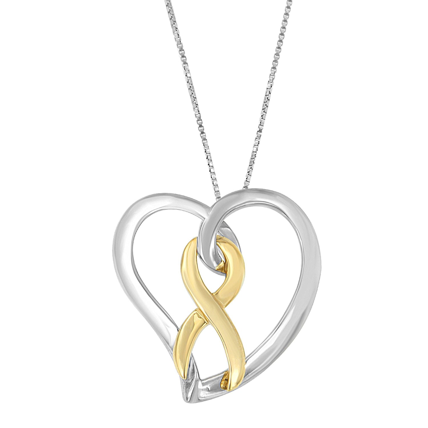 14K Gold and Silver Heart Bow Pendant Necklace  DestGlow