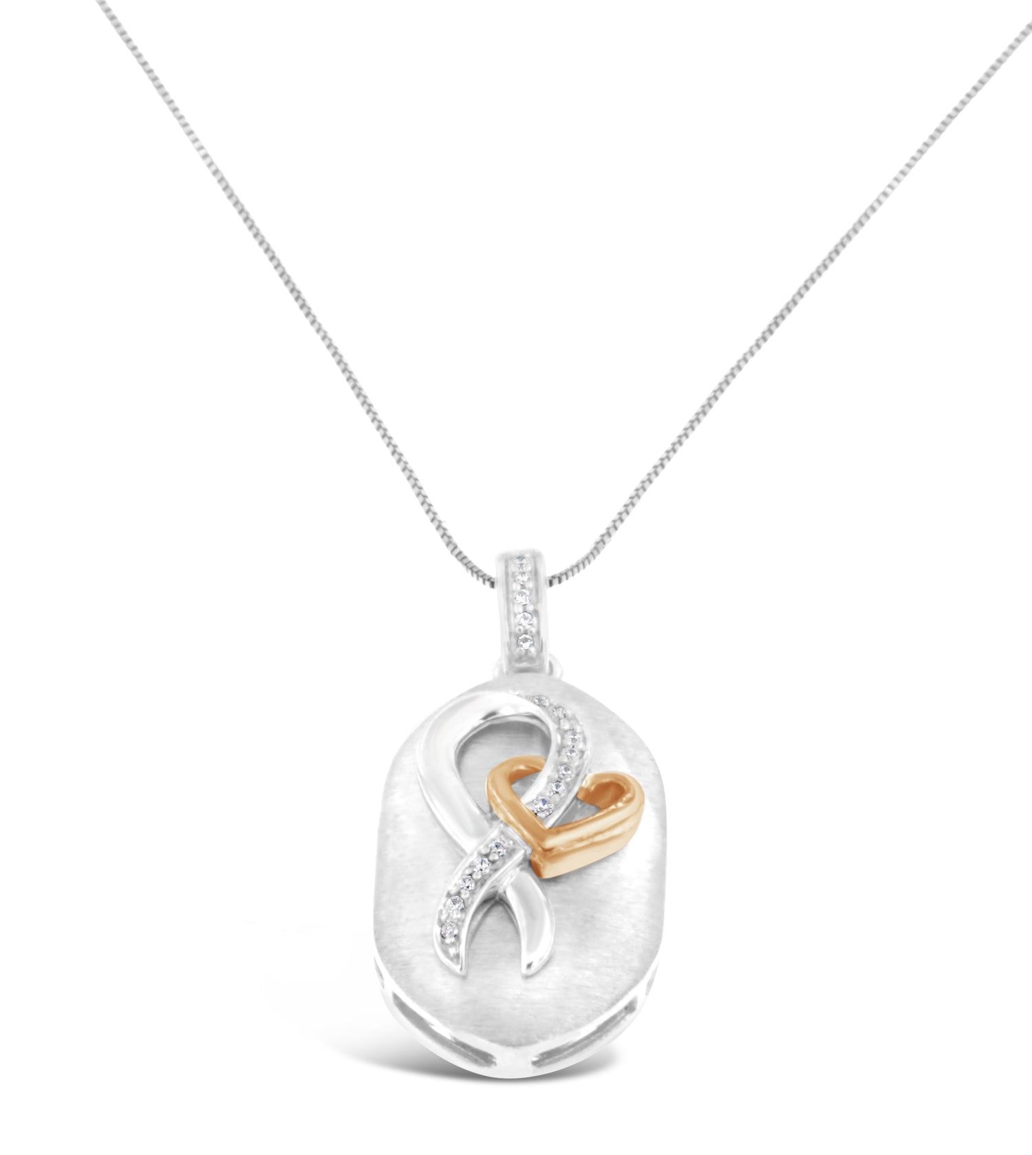 10k Rose Gold and Sterling Silver 1/10ct TDW Round Cut Diamond Interlocked Heart and Ribbon Pendant Necklace (H-I, I1-I2) by Bids.com