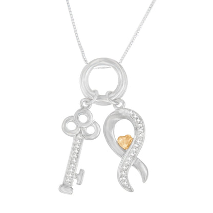 Two Tone .925 Sterling Silver 1/6 cttw Diamond Symbol Key Pendant Necklace (H-I, I1-I2)  DestGlow