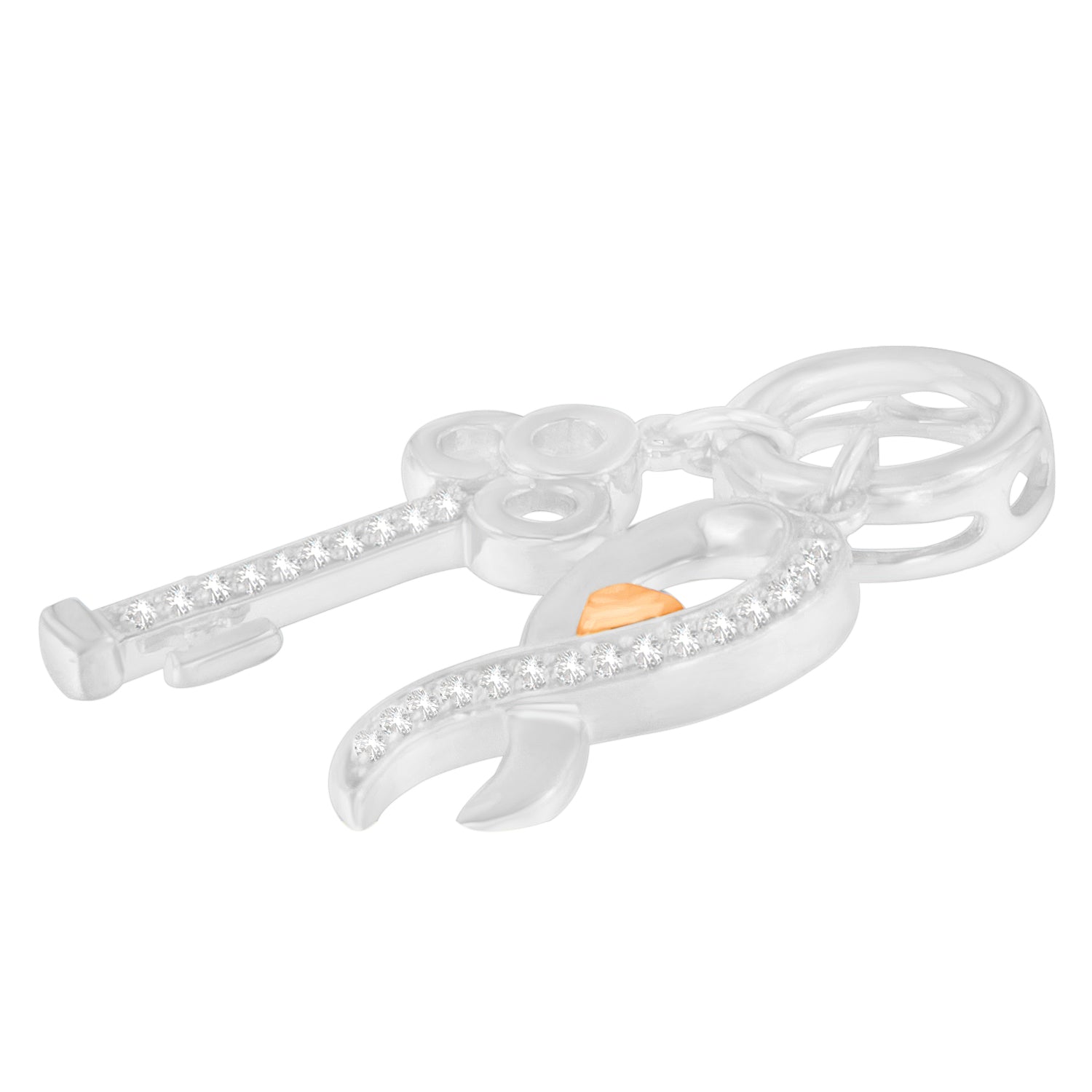 Two Tone .925 Sterling Silver 1/6 cttw Diamond Symbol Key Pendant Necklace (H-I, I1-I2)  DestGlow