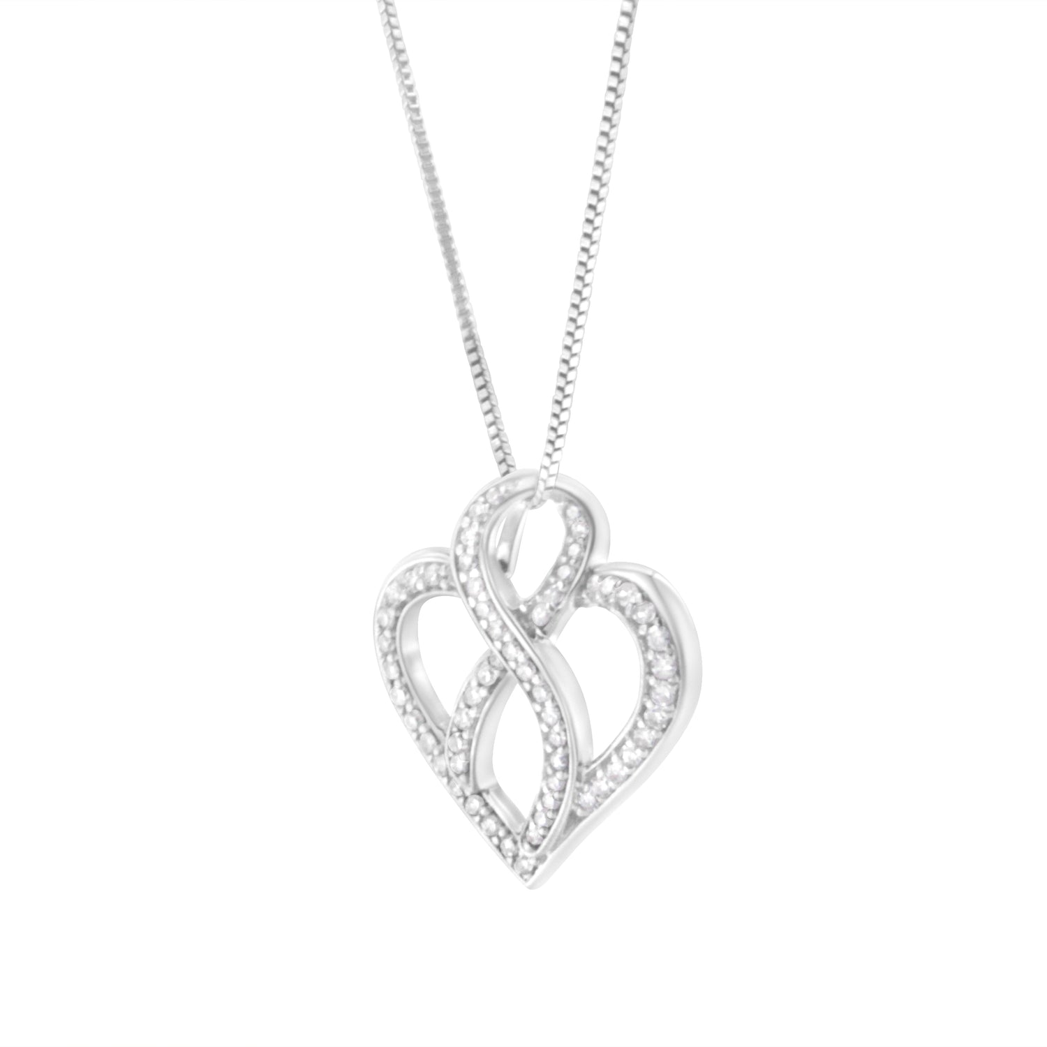 14K White Gold 1/4 cttw Round Cut Diamond Heart and Ribbon Center Pendant Necklace (H-I, I1-I2) by Bids.com