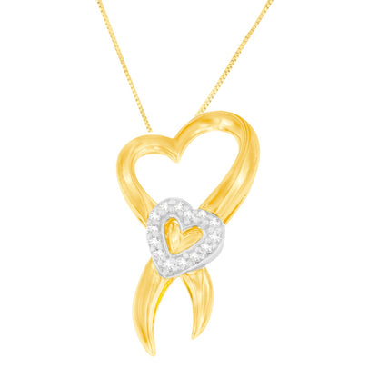 10K Two-Tone Gold 1/10 cttw Diamond Heart Pendant Necklace (H-I, I1-I2) by Bids.com