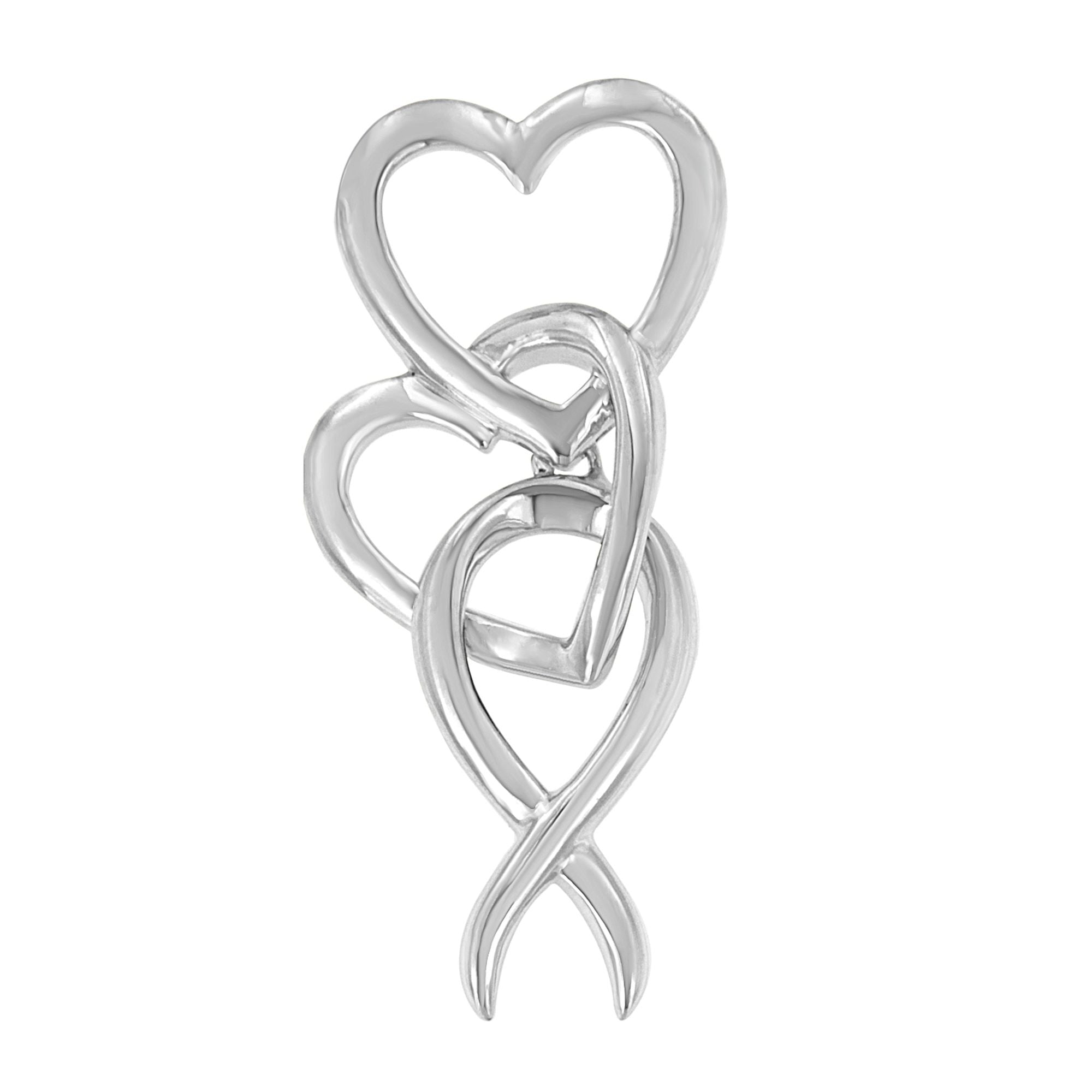 .925 Sterling Silver Double-Heart &amp; Awareness Ribbon Linked Pendant Necklace  DestGlow