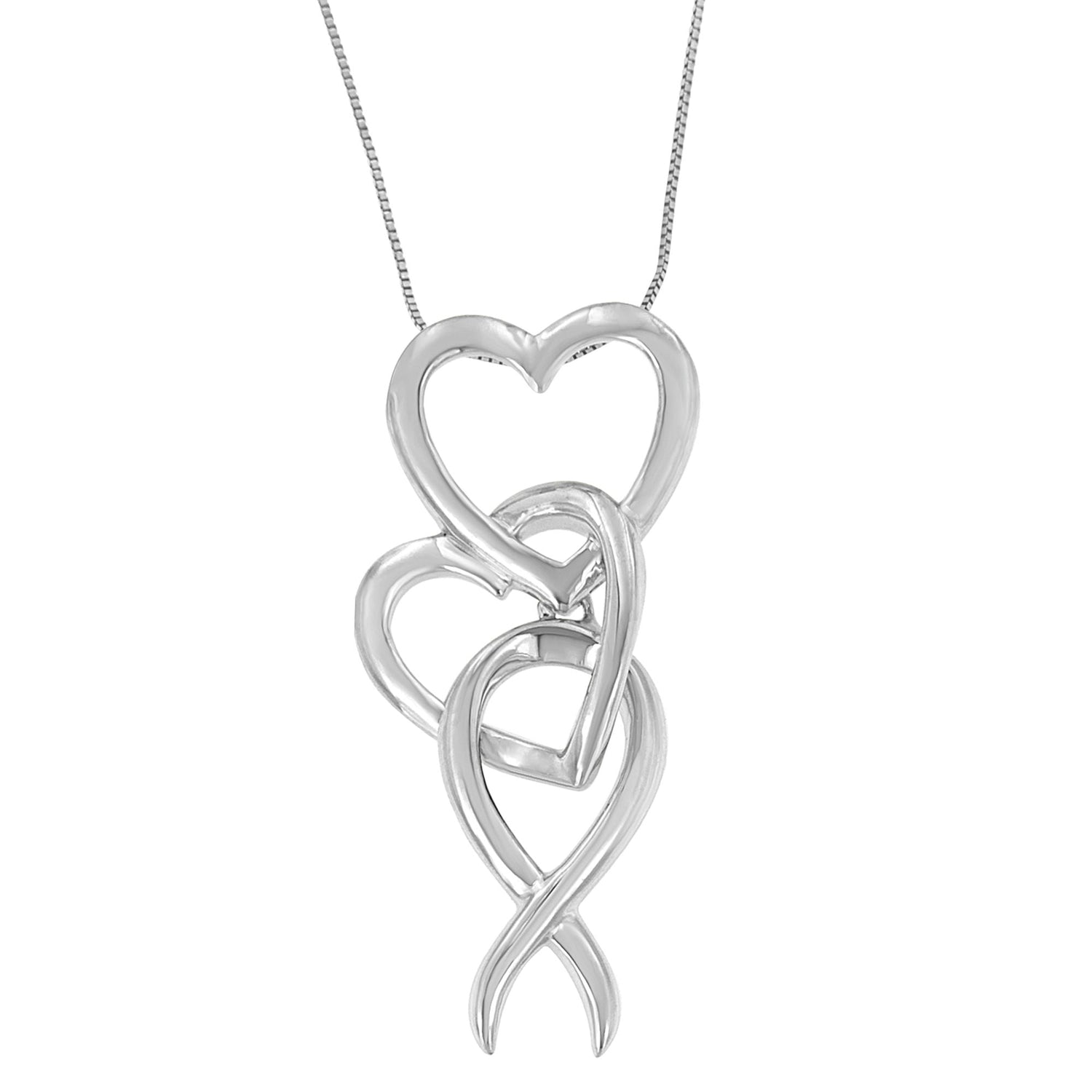 .925 Sterling Silver Double-Heart &amp; Awareness Ribbon Linked Pendant Necklace  DestGlow
