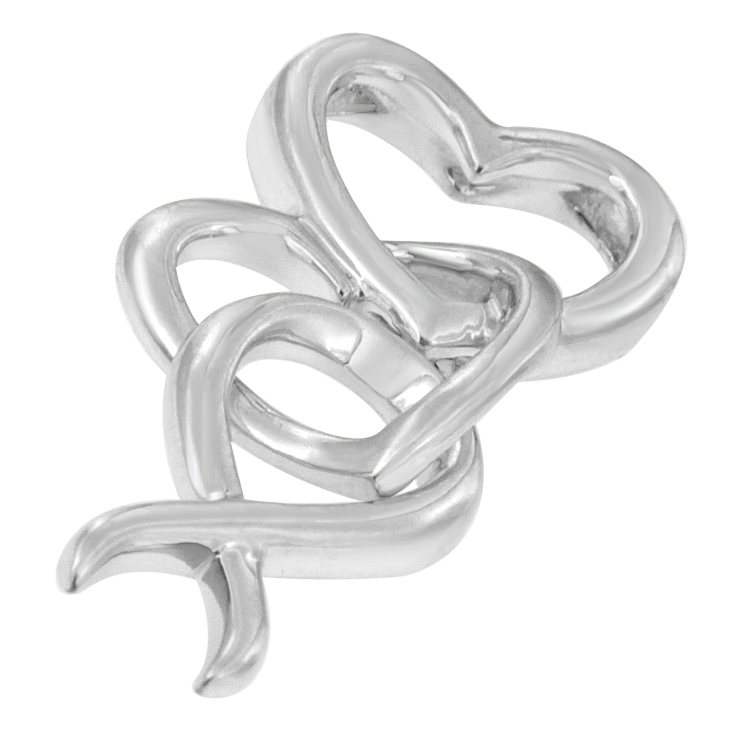 .925 Sterling Silver Double-Heart &amp; Awareness Ribbon Linked Pendant Necklace  DestGlow
