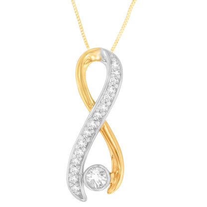 10K Two-Tone Gold 1/5 cttw Diamond Radiant Ribbon Pendant Necklace (H-I, I1-I2) by Bids.com