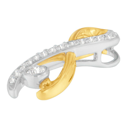10K Two-Tone Gold 1/5 cttw Diamond Radiant Ribbon Pendant Necklace (H-I, I1-I2) by Bids.com