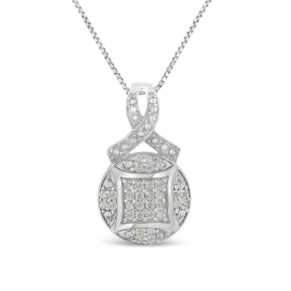 .925 Sterling Silver 1/3 cttw Diamond Ribbon and Circle Cluster 18" Pendant Necklace (I-J Color, I3 Clarity)  DestGlow
