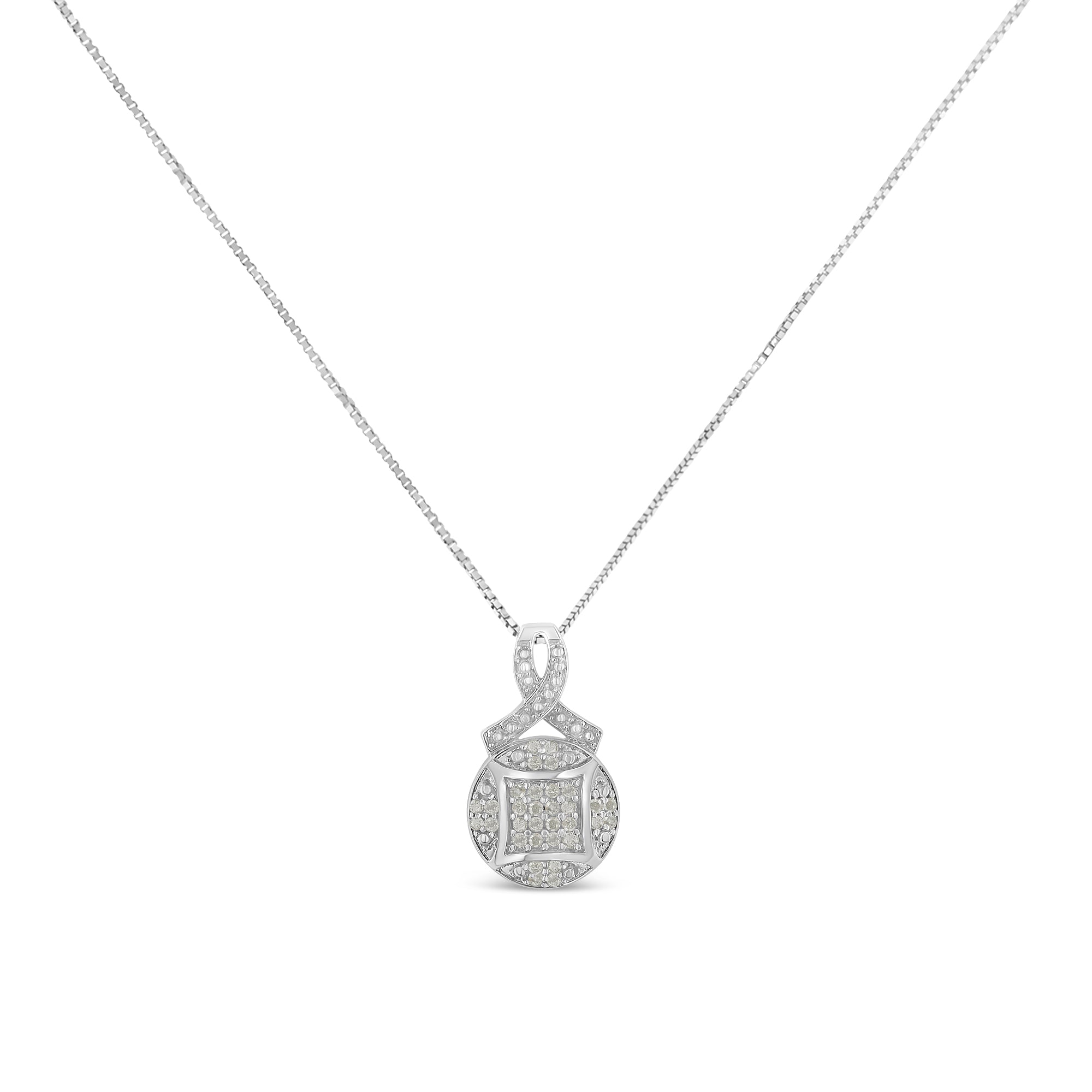 .925 Sterling Silver 1/3 cttw Diamond Ribbon and Circle Cluster 18" Pendant Necklace (I-J Color, I3 Clarity)  DestGlow