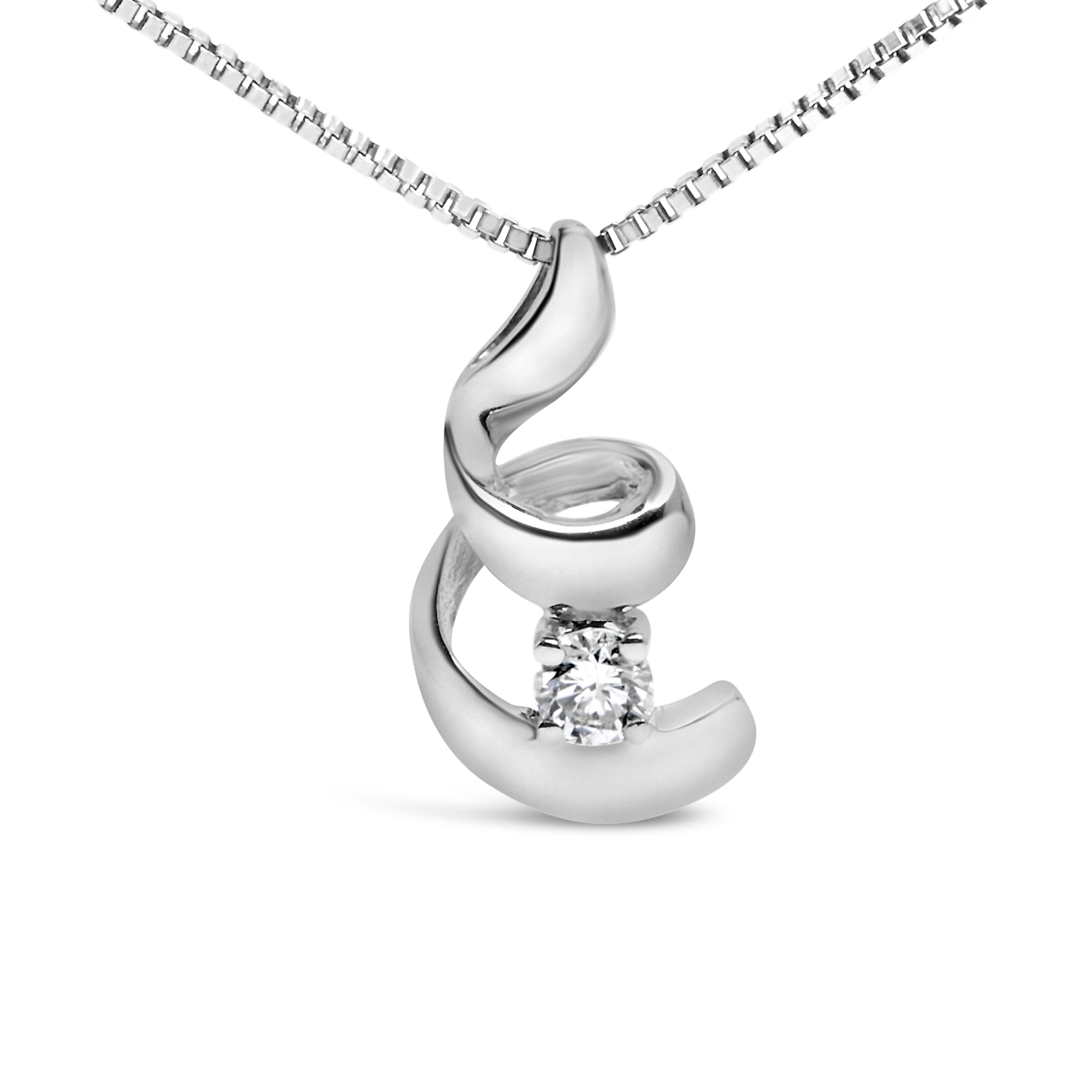 10K White Gold 1/10 Cttw Diamond Solitaire Spiral 18" Pendant Necklace (I-J Color, I2-I3 Clarity) by Bids.com