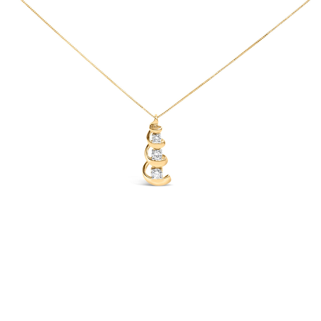 10k Yellow Gold 1/4 Cttw Diamond 3 Stone Swirl and Drop Pendant Necklace  DestGlow