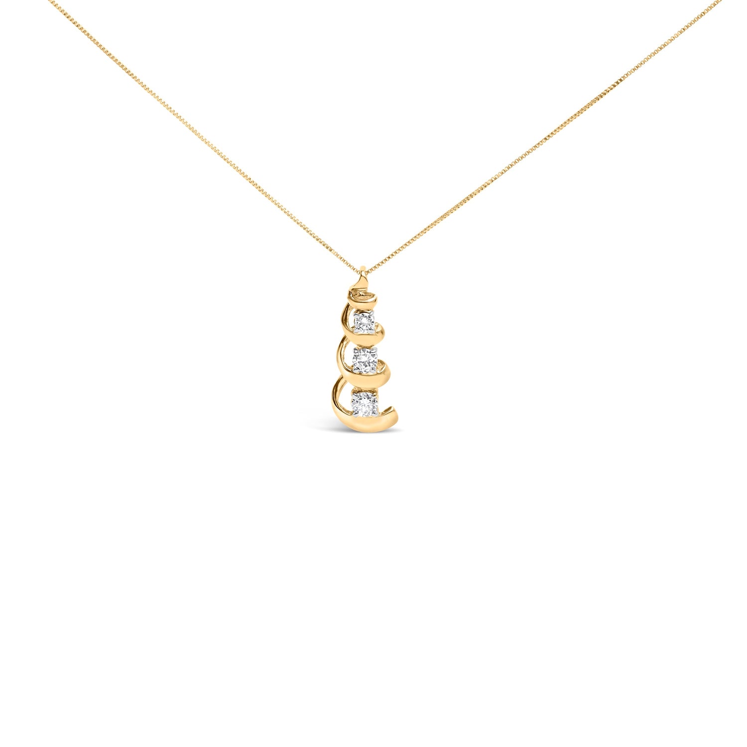 10k Yellow Gold 1/4 Cttw Diamond 3 Stone Swirl and Drop Pendant Necklace  DestGlow