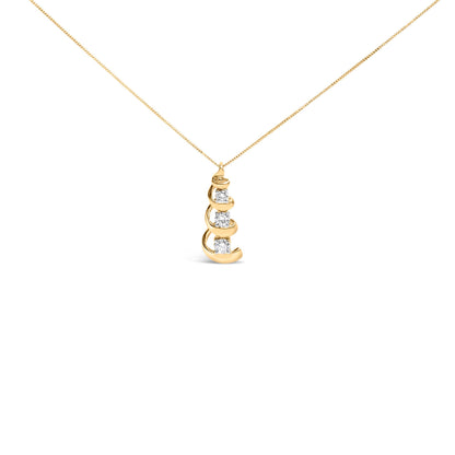 10k Yellow Gold 1/4 Cttw Diamond 3 Stone Swirl and Drop Pendant Necklace  DestGlow