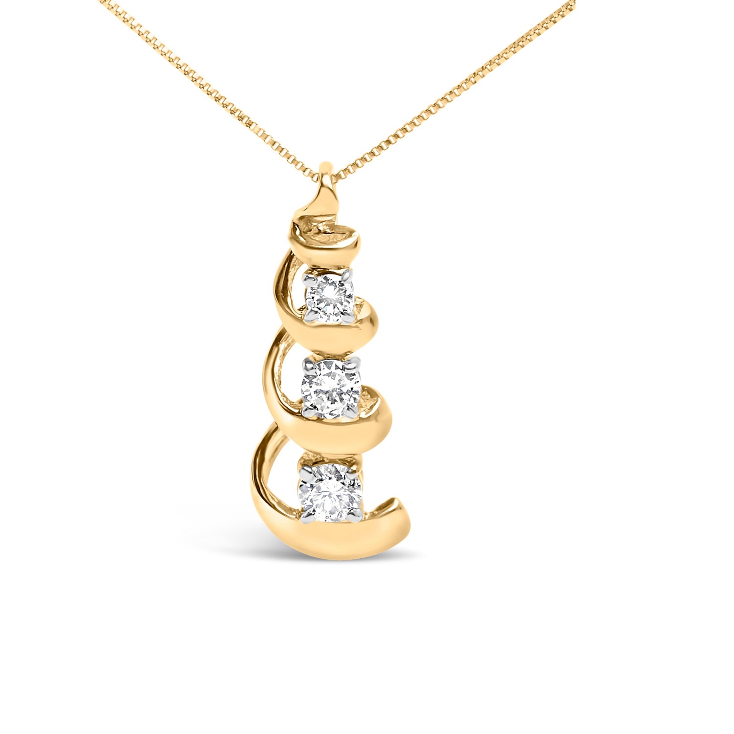 10k Yellow Gold 1/4 Cttw Diamond 3 Stone Swirl and Drop Pendant Necklace  DestGlow