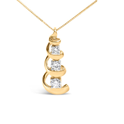 10k Yellow Gold 1/4 Cttw Diamond 3 Stone Swirl and Drop Pendant Necklace  DestGlow