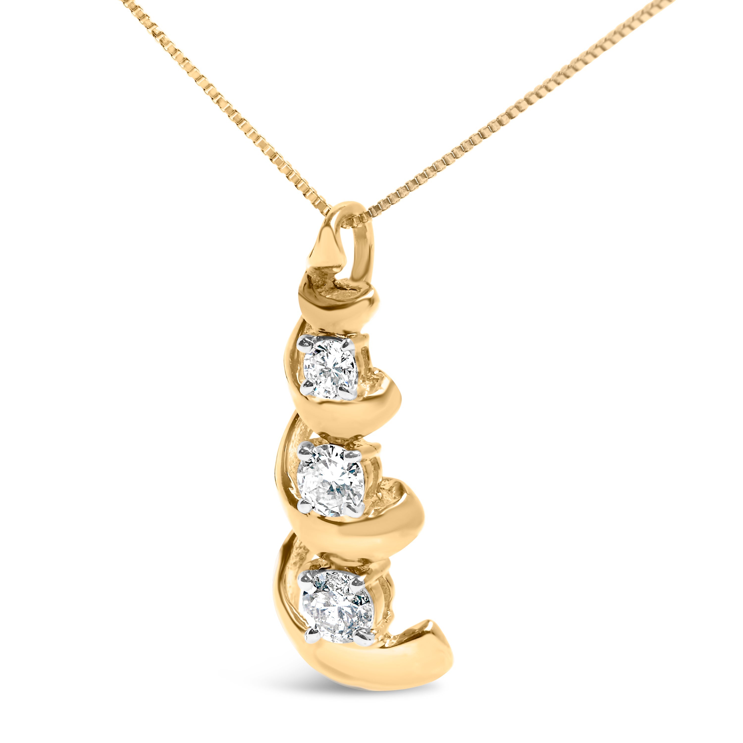 10k Yellow Gold 1/4 Cttw Diamond 3 Stone Swirl and Drop Pendant Necklace  DestGlow