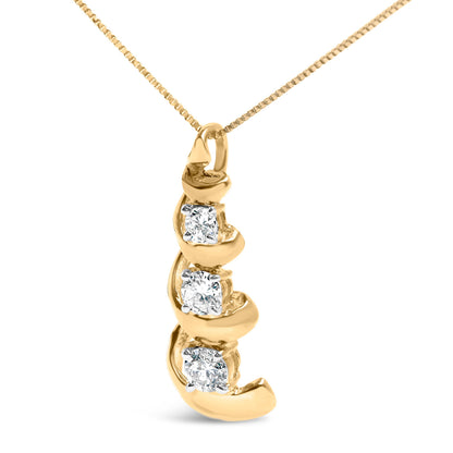 10k Yellow Gold 1/4 Cttw Diamond 3 Stone Swirl and Drop Pendant Necklace  DestGlow