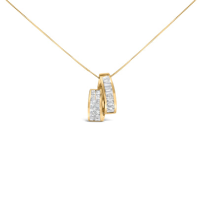 14K Yellow Gold 1 5/8 Cttw Princess and Baguette Diamond Duo Bar Pendant Necklace (G-H Color, VS2-SI1 Clarity) - 18" by Bids.com