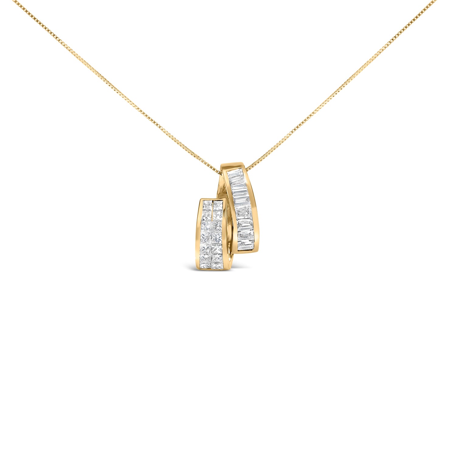 14K Yellow Gold 1 5/8 cttw Princess and Baguette Cut Diamond Fashion Pendant Necklace (G-H, VS2-SI1) by Bids.com