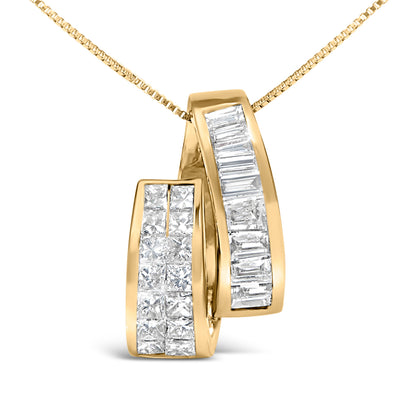 14K Yellow Gold 1 5/8 Cttw Princess and Baguette Diamond Duo Bar Pendant Necklace (G-H Color, VS2-SI1 Clarity) - 18" by Bids.com
