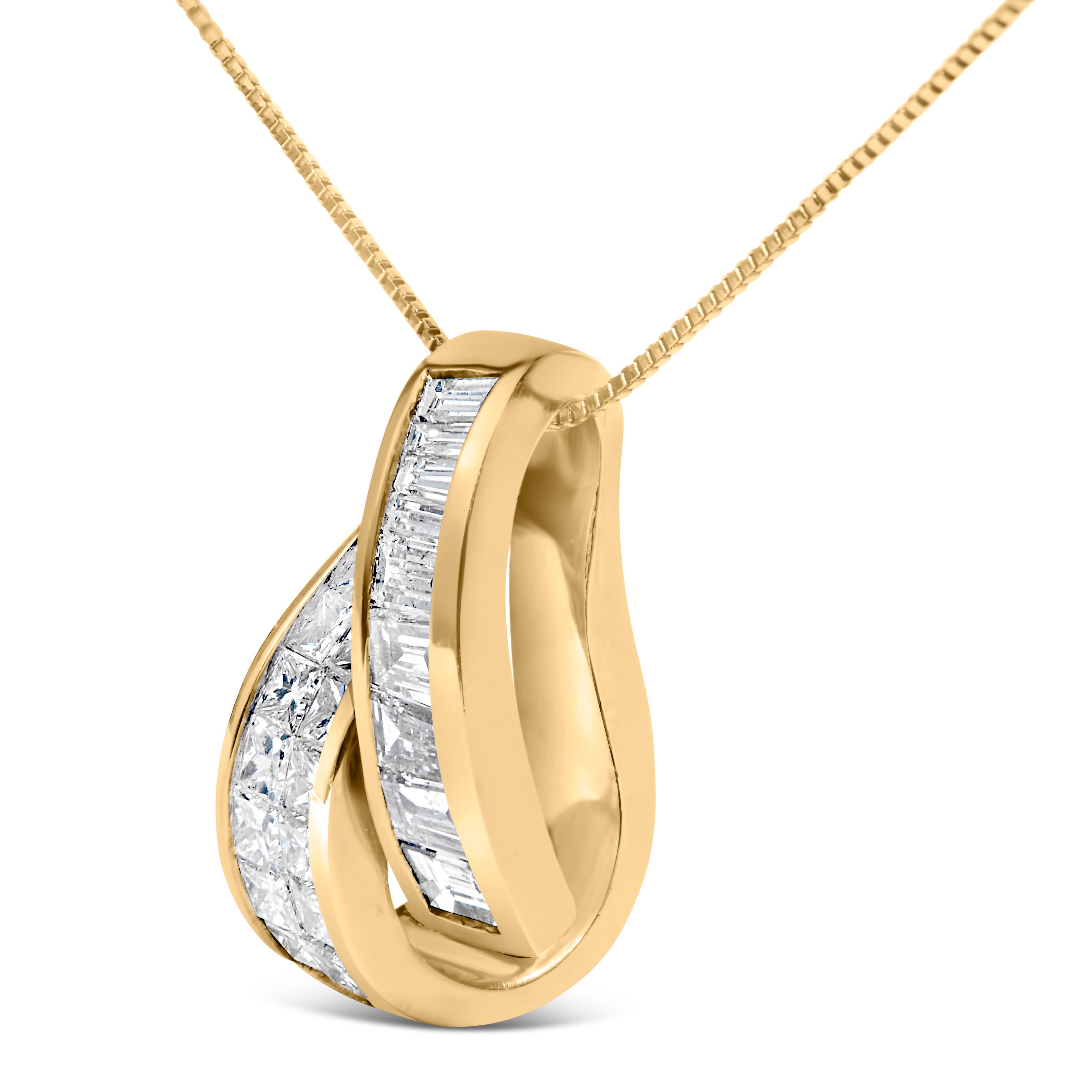 14K Yellow Gold 1 5/8 Cttw Princess and Baguette Diamond Duo Bar Pendant Necklace (G-H Color, VS2-SI1 Clarity) - 18" by Bids.com