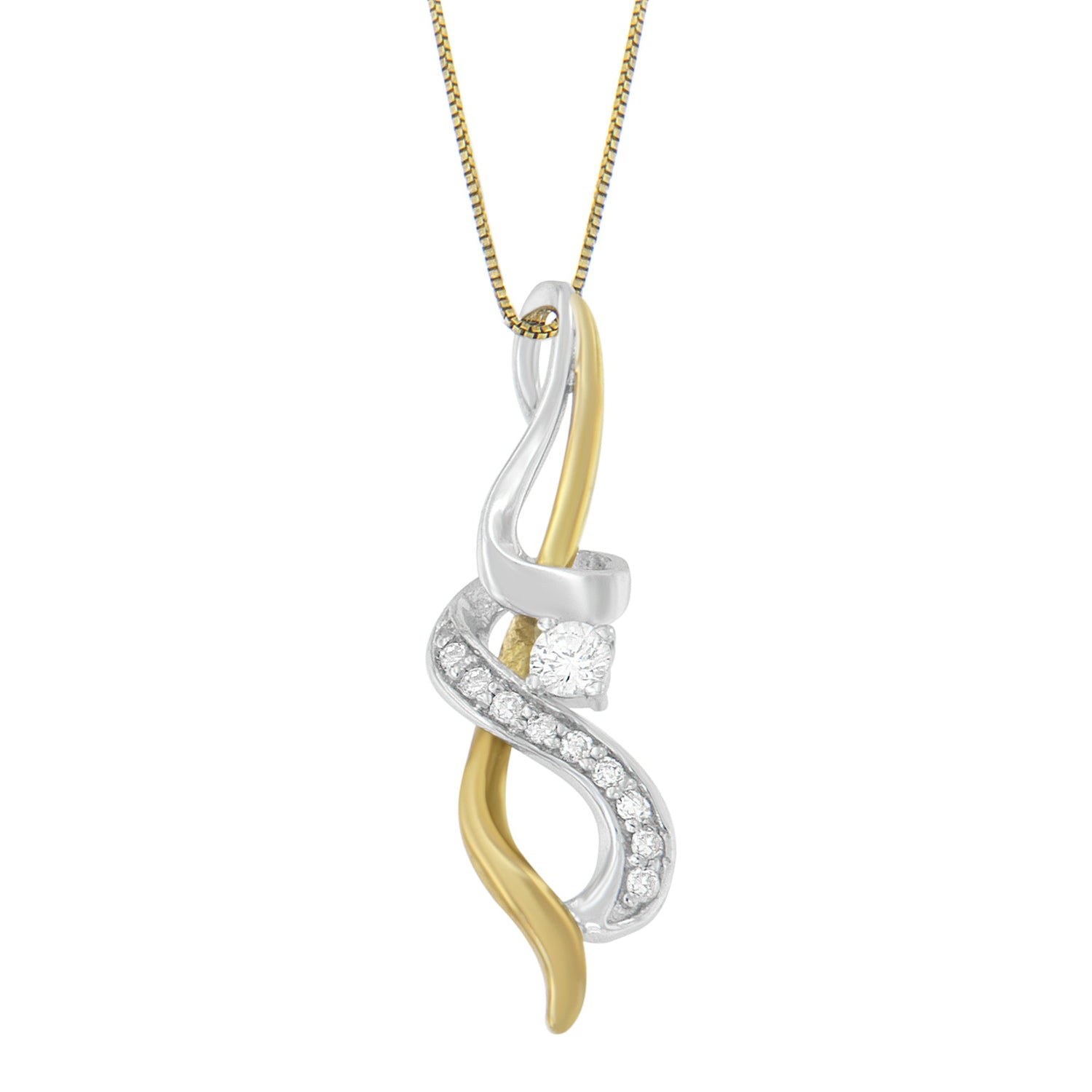 Espira 10K Two-tone Gold 1/5 cttw Diamond Intertwined Swirl Pendant Necklace (J-K, I1-I2) by Bids.com