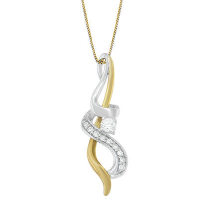 Espira 10K Two-tone Gold 1/5 cttw Diamond Intertwined Swirl Pendant Necklace (J-K, I1-I2) by Bids.com