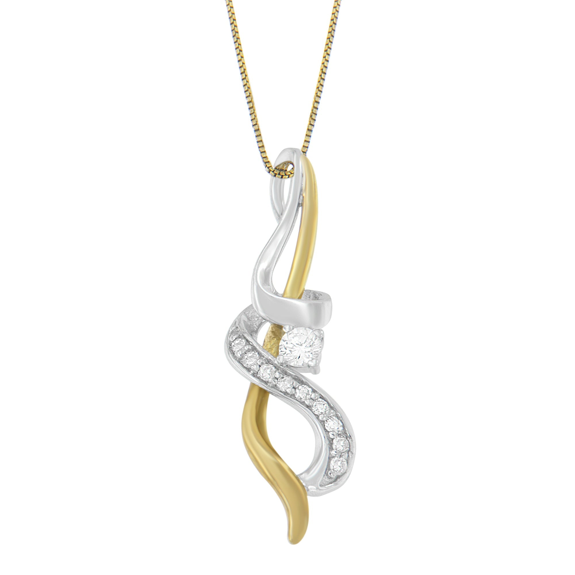 Espira 10K Two-tone Gold 1/5 cttw Diamond Intertwined Swirl Pendant Necklace (J-K, I1-I2) by Bids.com