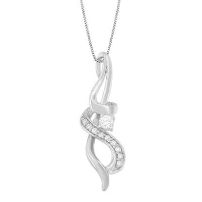 Espira 10K White Gold 1/5 cttw Round Cut Diamond Swirl Pendant Necklace (J-K, I1-I2) by Bids.com