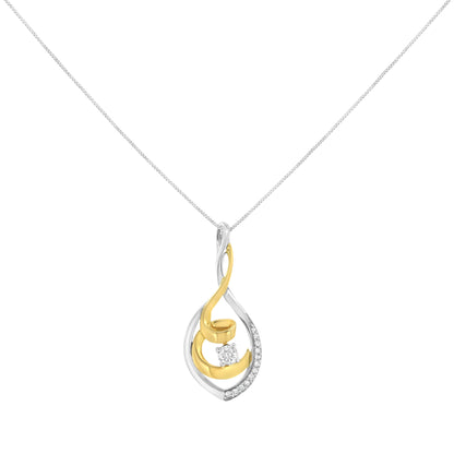 10K Two-Tone Yellow &amp; White Gold 1/4 Cttw Brilliant-Cut Round Diamond Spiral Link 18" Pendant Necklace (I-J Color, I2-I3 Clarity) by Bids.com