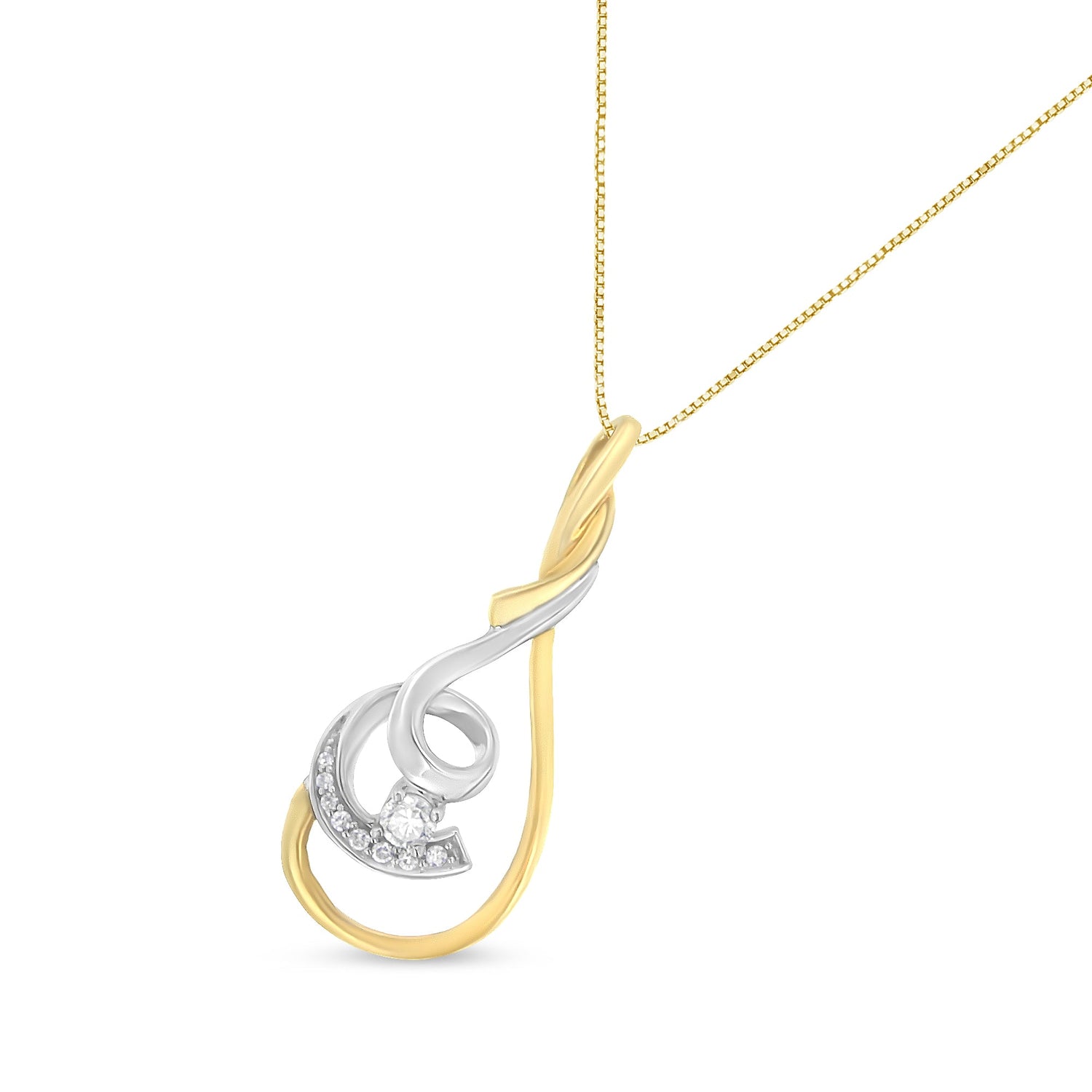 Espira 10K Two-Tone Yellow &amp; White 1/6 Cttw Brilliant-Cut Diamond Layered Spiral 18" Pendant Necklace (H-I Color, I2-I3 Clarity) by Bids.com
