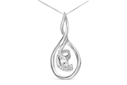 Espira 10K White Gold 1/8 cttw Round Cut Diamond Layered Spiral Pendant Necklace (I-J, I1-I2) by Bids.com
