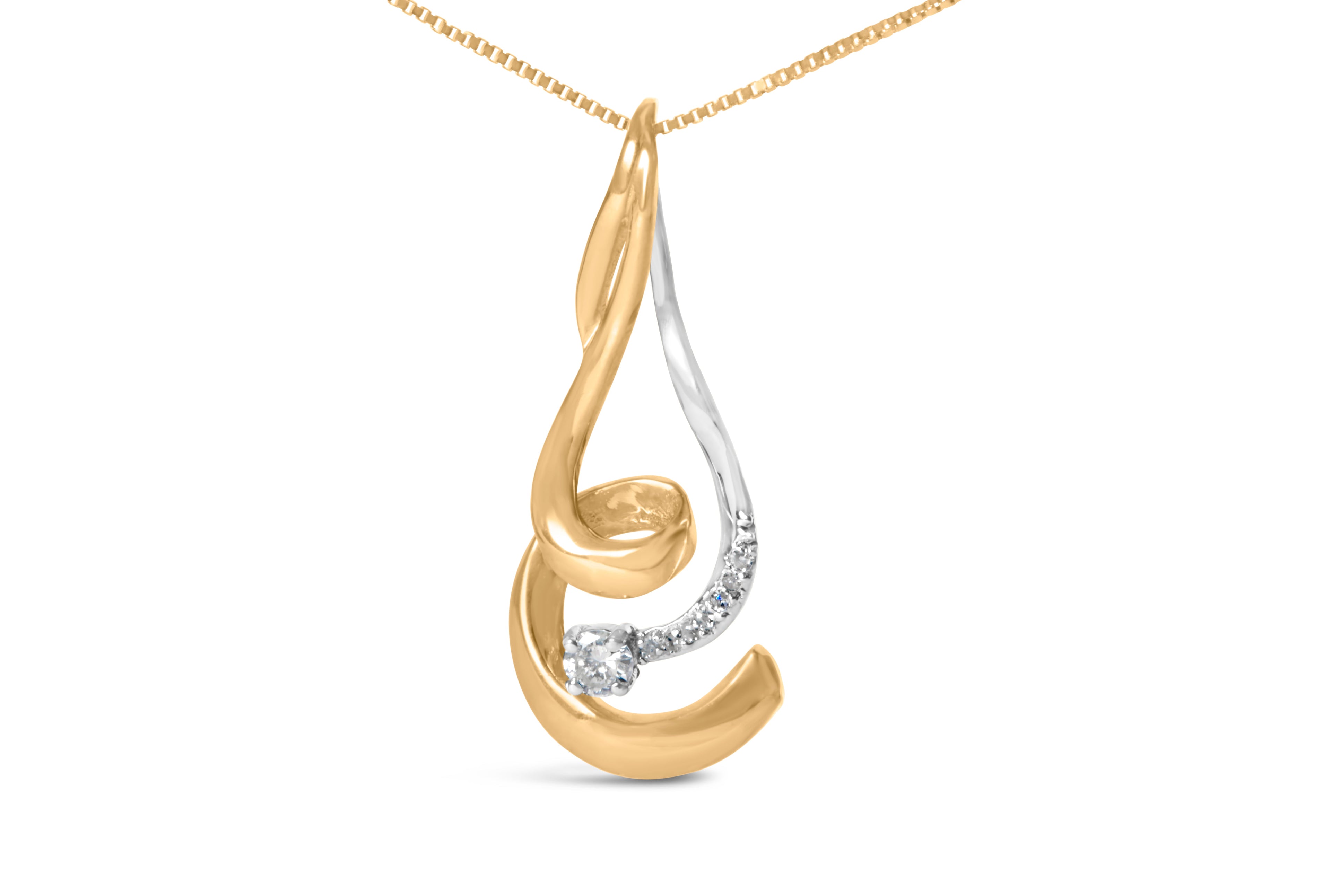 Espira 10K Two-Tone Gold 1/10 cttw Round Cut Diamond Swirl Pendant Necklace (I-J, I2-I3) by Bids.com