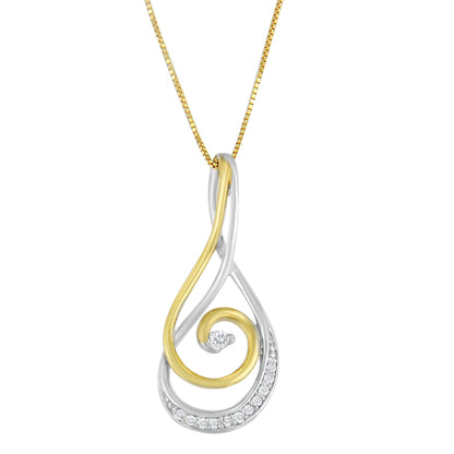 Espira 10K Two-Tone Gold Round Cut Diamond Sparkling Spiral Pendant Necklace (1/6 cttw, J-K Color, I2-I3 Clarity) by Bids.com