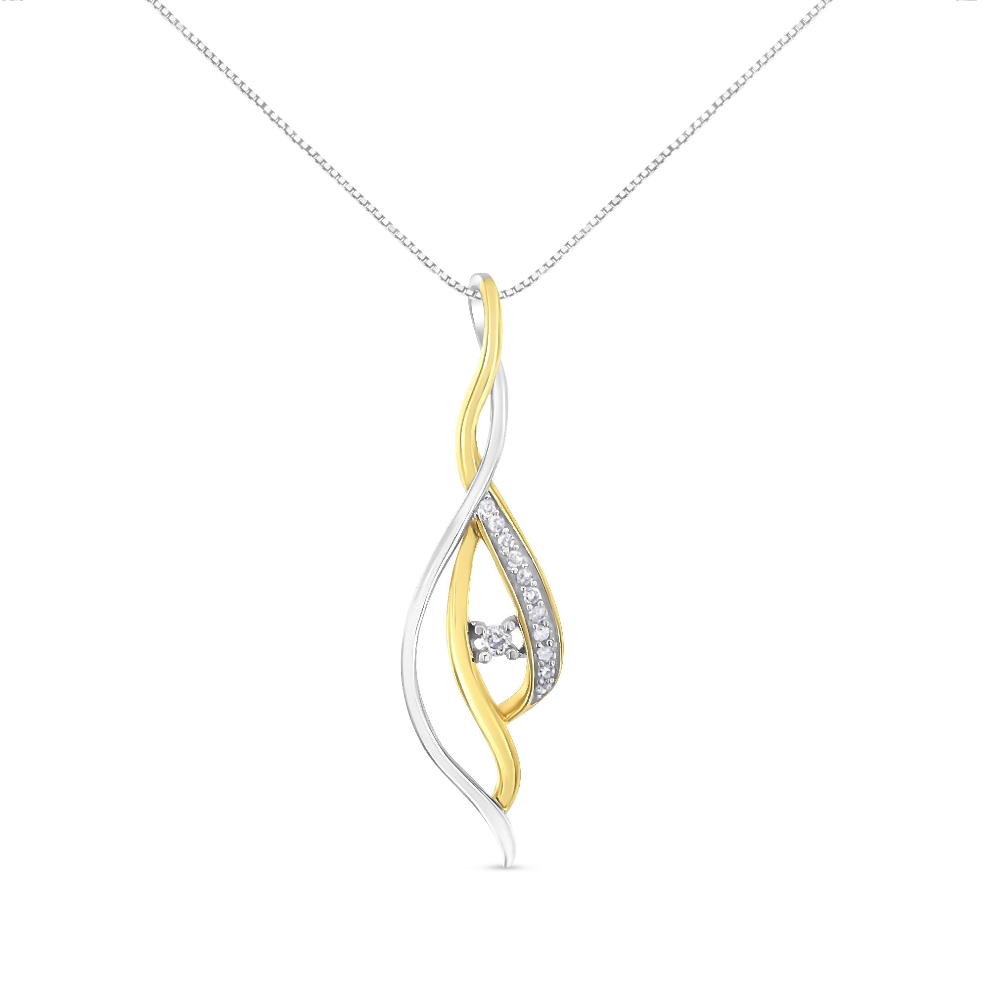 10K Yellow and White Gold Round Cut Diamond Accent Cascade 18" Pendant Necklace (J-K Color, I2-I3 Clarity) by Bids.com