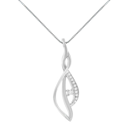 Espira 10K White Gold Round Diamond Accented Open Cascade Twist 18" Pendant Necklace (1/10 Cttw, J-K Color, I1-I2 Clarity) by Bids.com