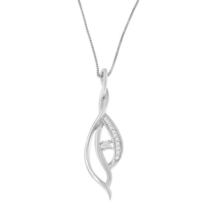 Espira 10K White Gold Round Diamond Accented Open Cascade Twist 18" Pendant Necklace (1/10 Cttw, J-K Color, I1-I2 Clarity) by Bids.com
