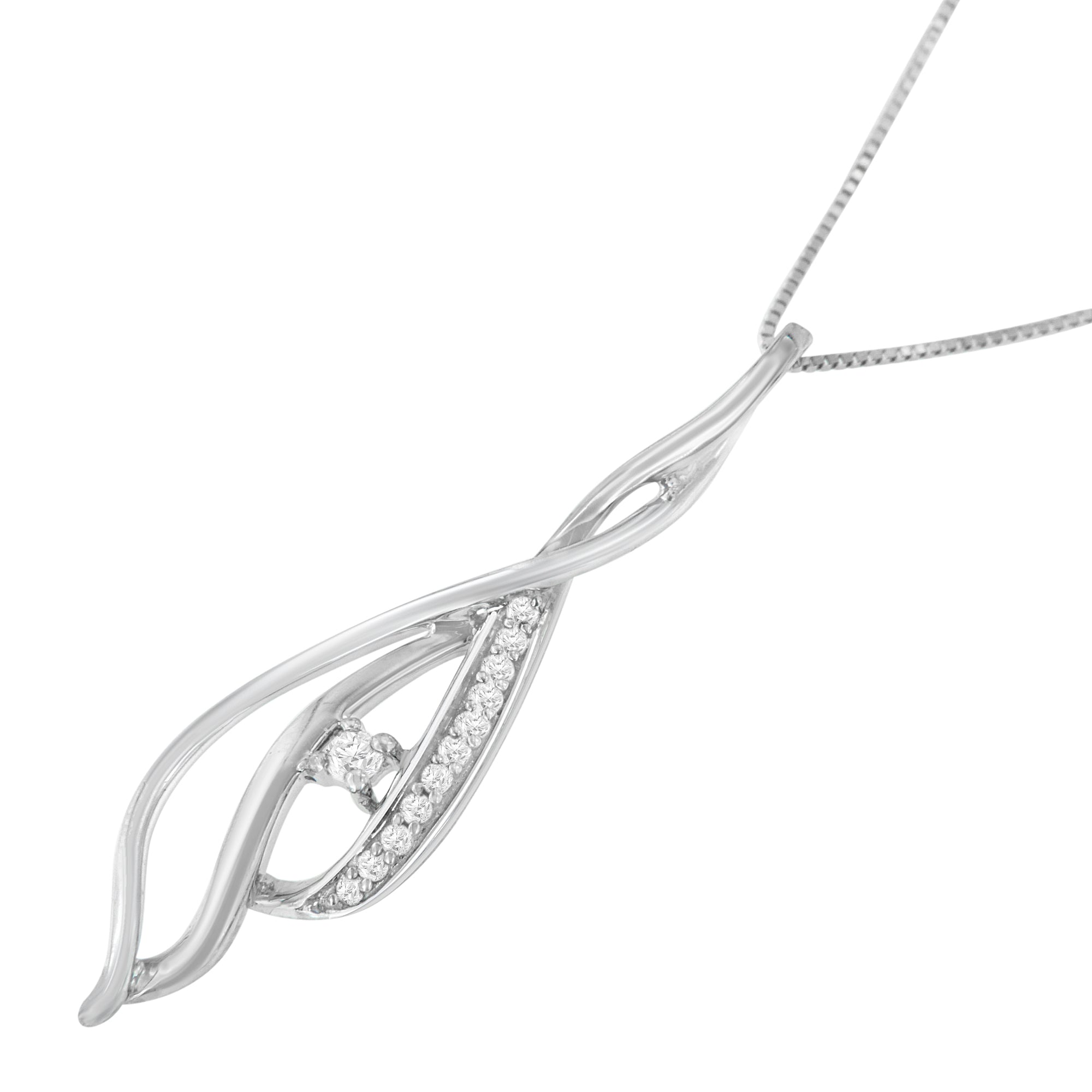 Espira 10K White Gold Round Diamond Accented Open Cascade Twist 18" Pendant Necklace (1/10 Cttw, J-K Color, I1-I2 Clarity) by Bids.com