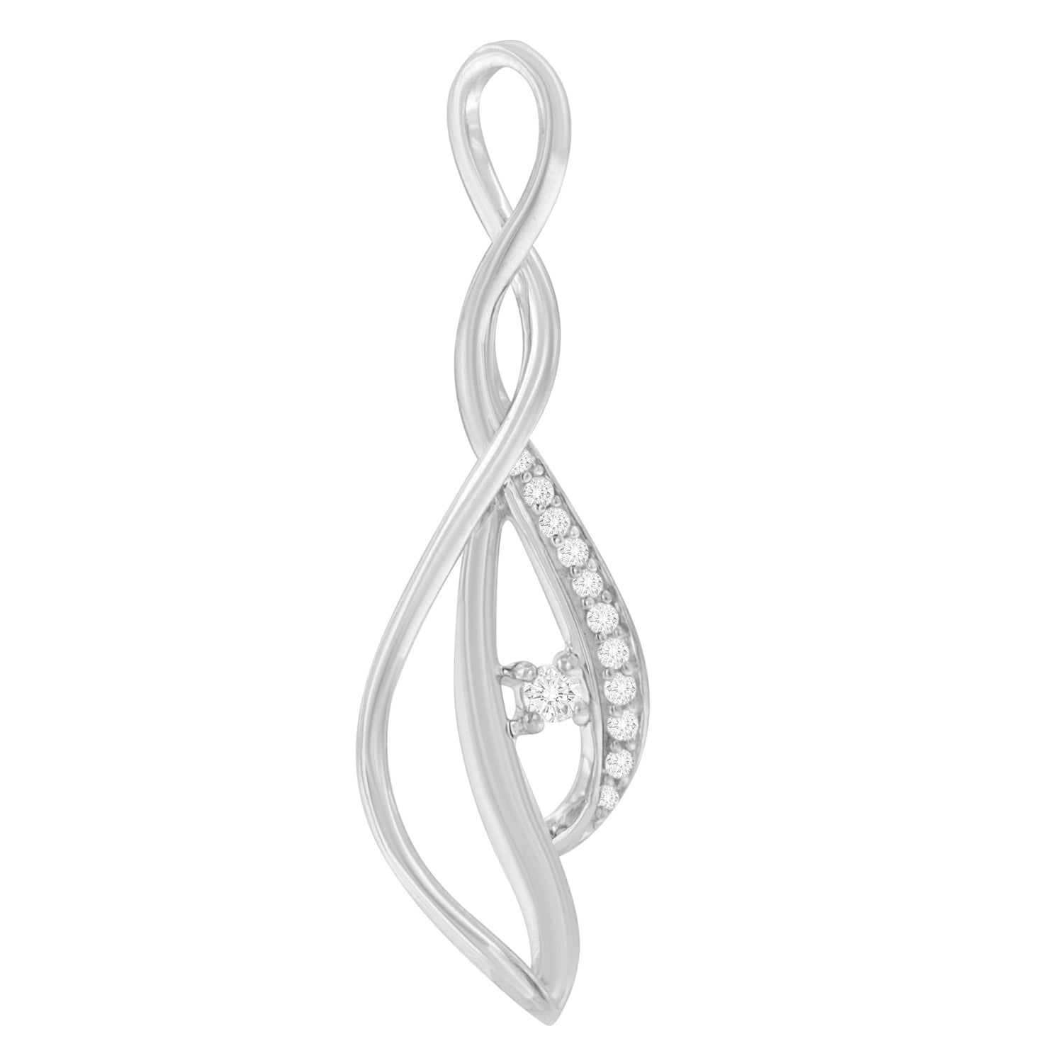 Espira 10K White Gold Round Diamond Accented Open Cascade Twist 18" Pendant Necklace (1/10 Cttw, J-K Color, I1-I2 Clarity) by Bids.com