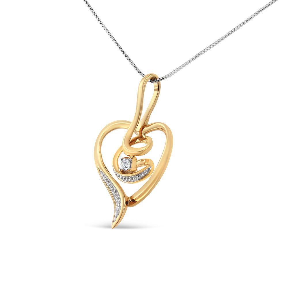 Espira 10K Yellow Gold .03 Cttw Diamond-Accented Round-Cut Diamond Swirl Open Heart 18" Pendant Necklace (I-J Color, I2-I3 Clarity) by Bids.com