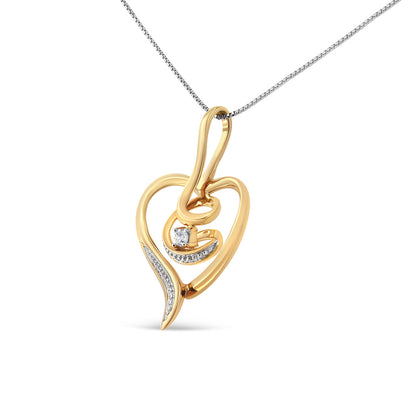 Espira 10K Yellow Gold .03 Cttw Diamond-Accented Round-Cut Diamond Swirl Open Heart 18" Pendant Necklace (I-J Color, I2-I3 Clarity) by Bids.com
