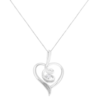 Espira 10K White Gold .03 Cttw Diamond-Accented Round-Cut Diamond Swirl Open Heart 18" Pendant Necklace (I-J Color, I2-I3 Clarity) by Bids.com