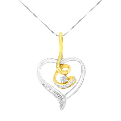 Espira 10K Two-Tone Yellow &amp; White Gold .03 Cttw Diamond-Accented Round-Cut Diamond Swirl Open Heart 18" Pendant Necklace (I-J Color, I2-I3 Clarity) by Bids.com