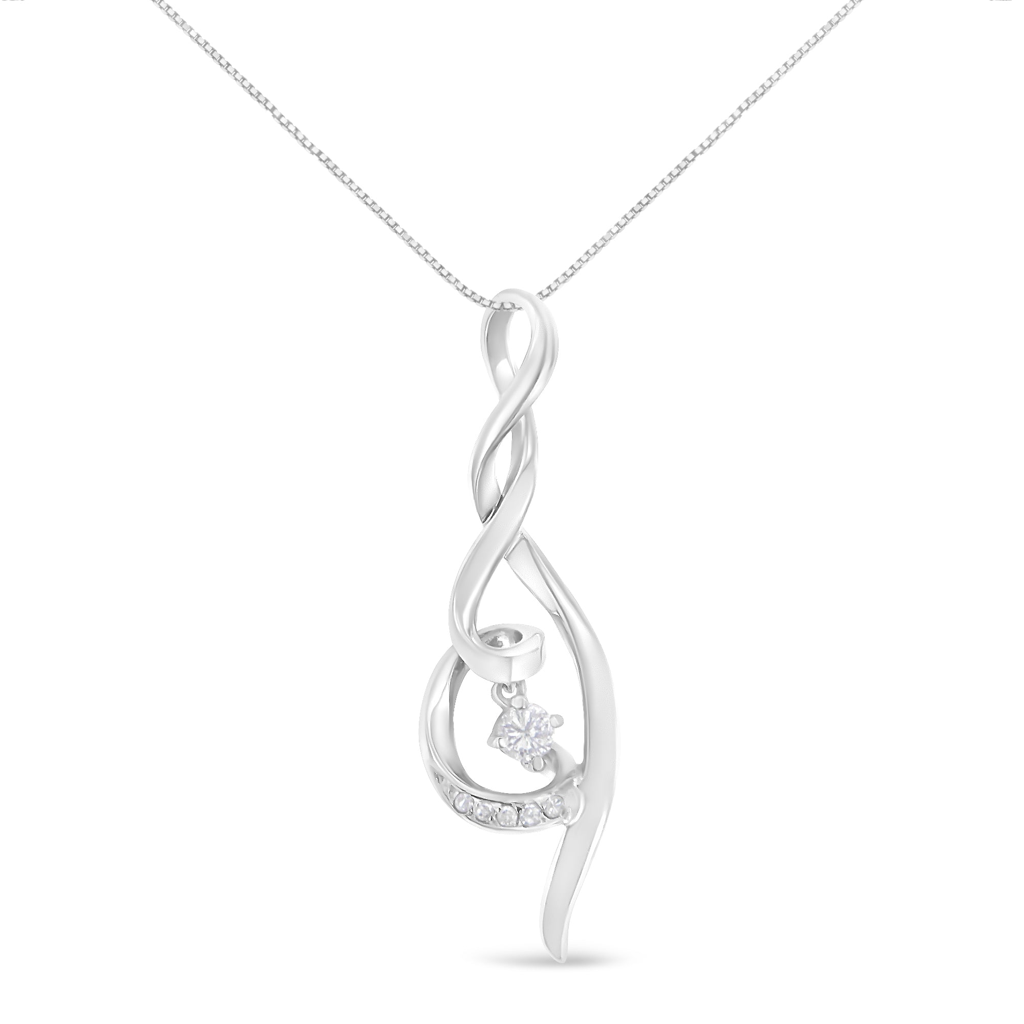 Espira 10K White Gold 1/10 cttw Diamond Swirl Pendant Necklace (I-J, I1-I2) by Bids.com