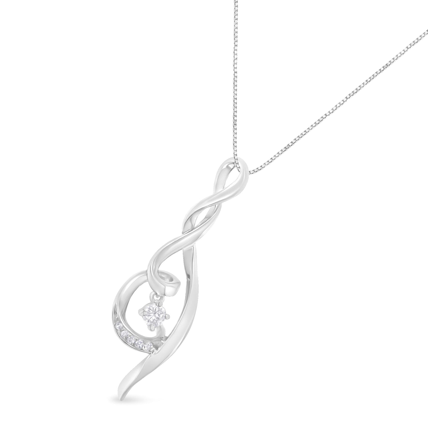 Espira 10K White Gold 1/10 cttw Diamond Swirl Pendant Necklace (I-J, I1-I2) by Bids.com