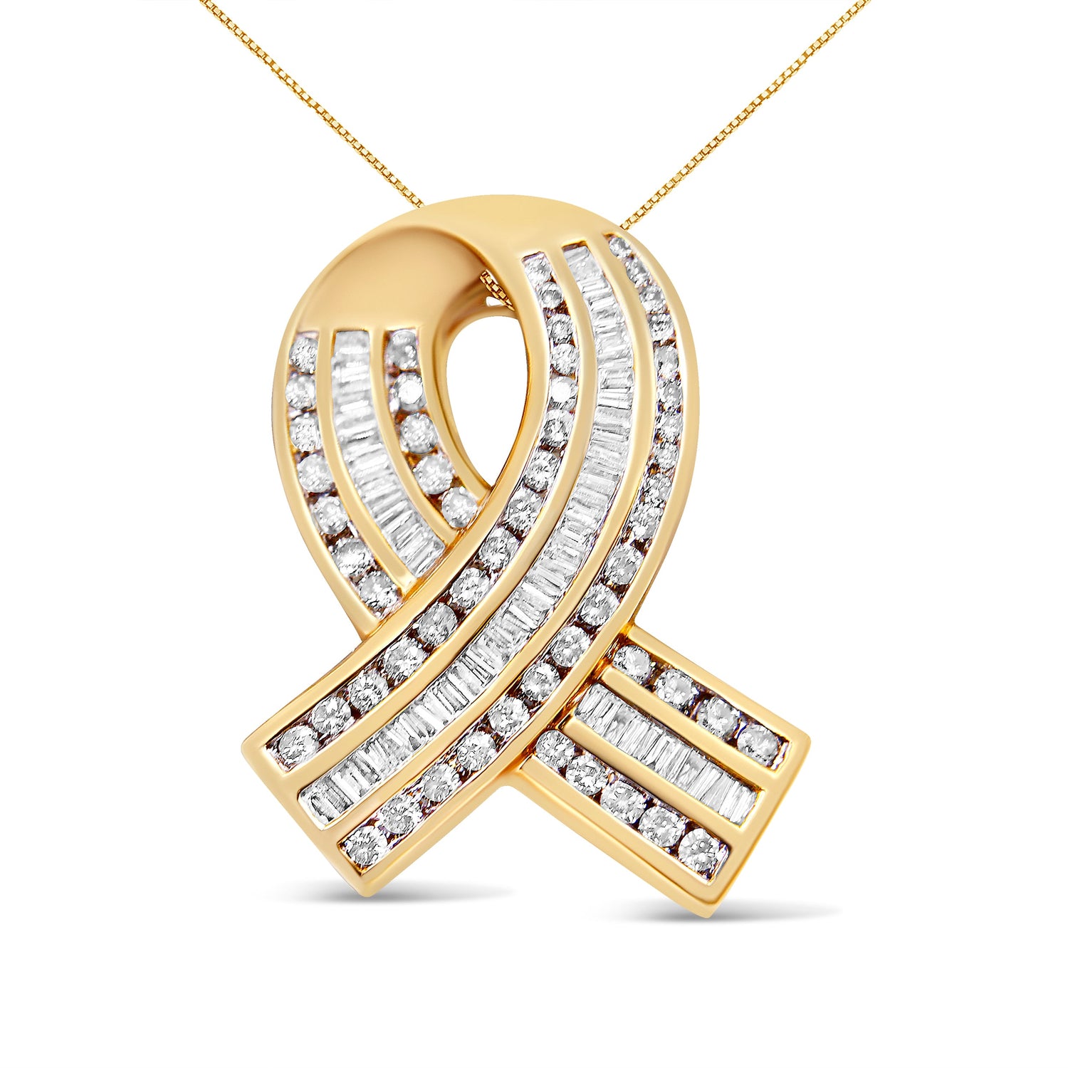 14K Yellow Gold 2 5/8 cttw Channel Set White Diamond Awareness Ribbon Pendant Necklace (G-H Color, VS1-VS2 Clarity) - NO CHAIN by Bids.com