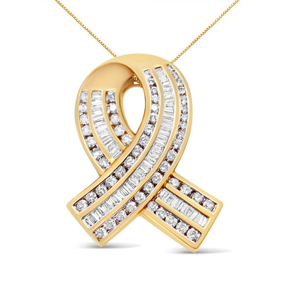 14K Yellow Gold 2 5/8 cttw Channel Set White Diamond Awareness Ribbon Pendant Necklace (G-H Color, VS1-VS2 Clarity) - NO CHAIN by Bids.com