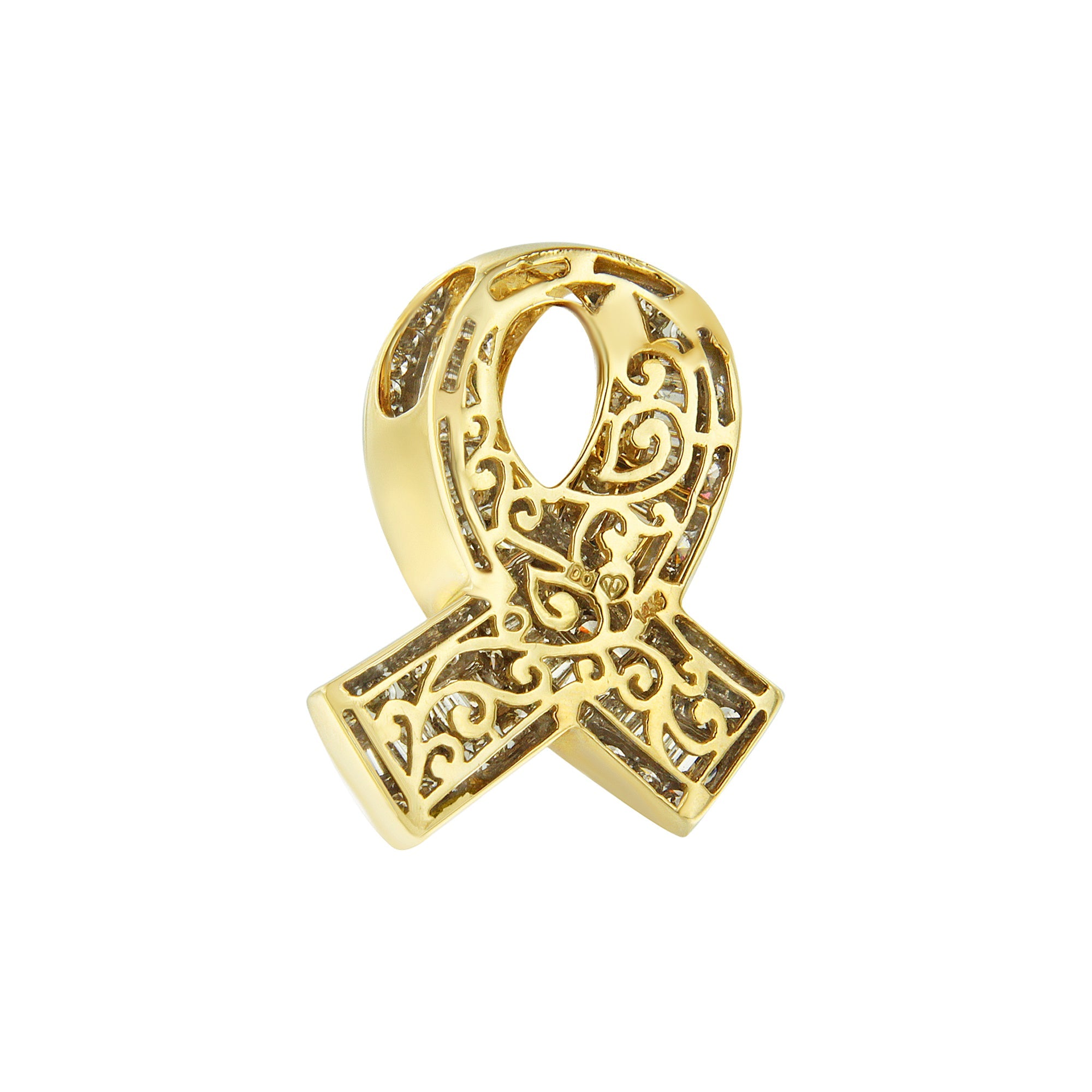 14K Yellow Gold 2 5/8 cttw Channel Set White Diamond Awareness Ribbon Pendant Necklace (G-H Color, VS1-VS2 Clarity) - NO CHAIN by Bids.com