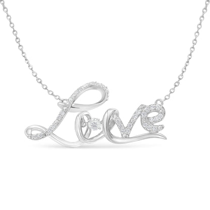 .925 Sterling Silver 1/4 Cttw Diamond Cursive "Love" 18" Pendant Necklace (H-I Color, I1-I2 Clarity) by Bids.com