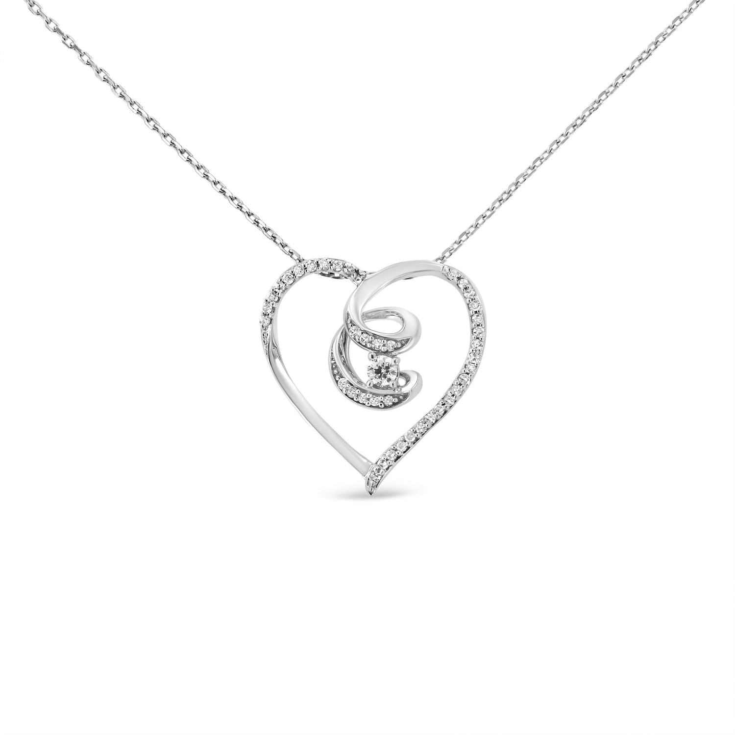 .925 Sterling Silver 1/4 Cttw Brilliant-Cut Diamond Open Heart Twisted Awareness Ribbon 18" Pendant Necklace (H-I Color, I1-I2 Clarity) by Bids.com